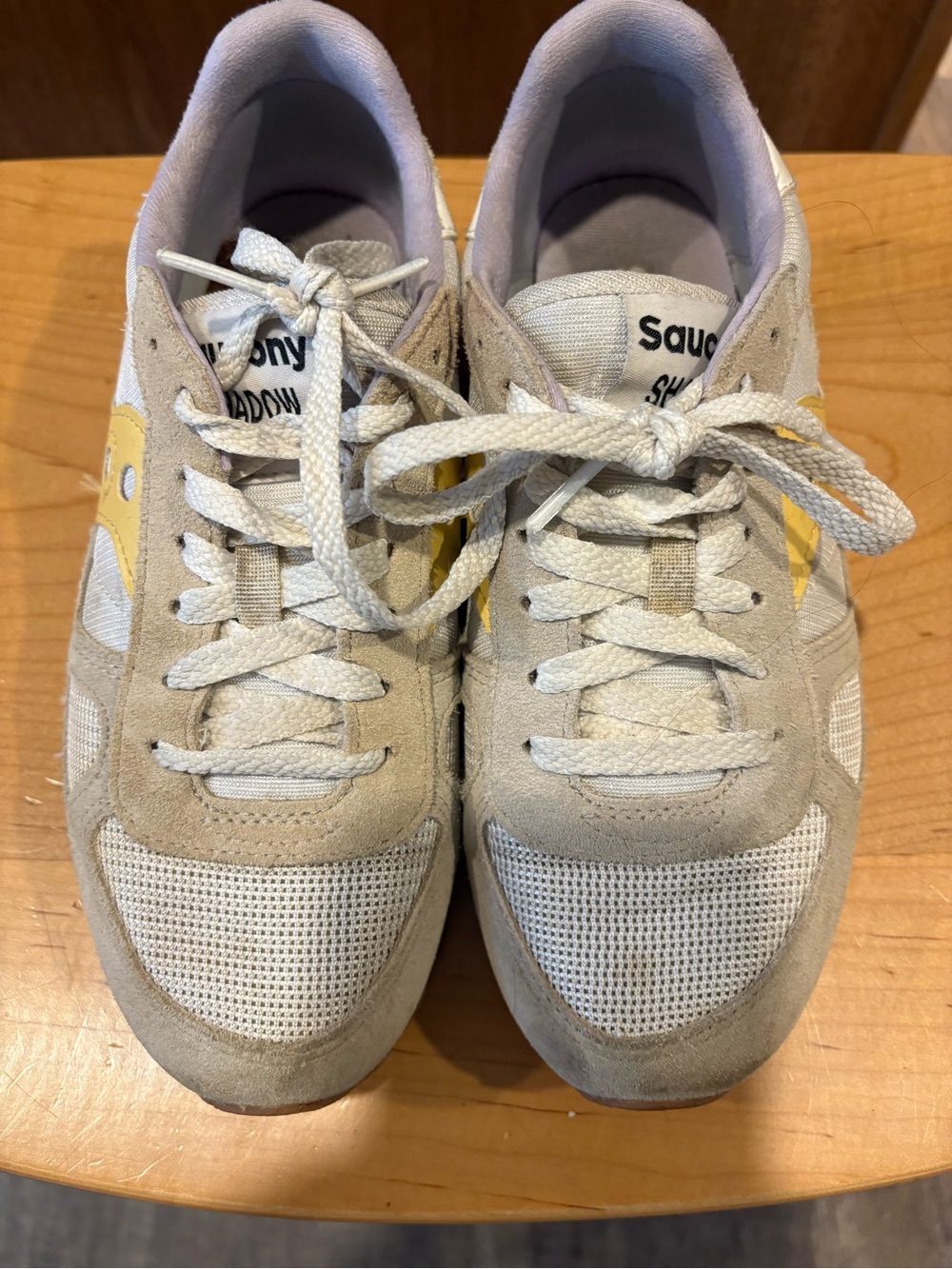 Saucony women’s Shadow Classic Sneakers in Beige with Yellow Accent